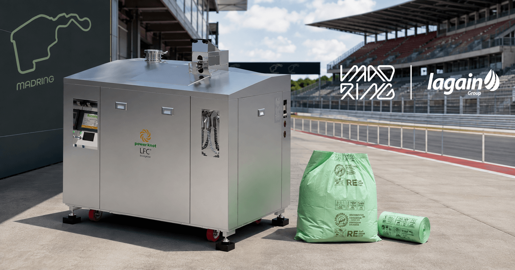 LFC biodigester by Lagain Ecosolutions for organic waste management at the Spanish Formula 1 Grand Prix at MADRING